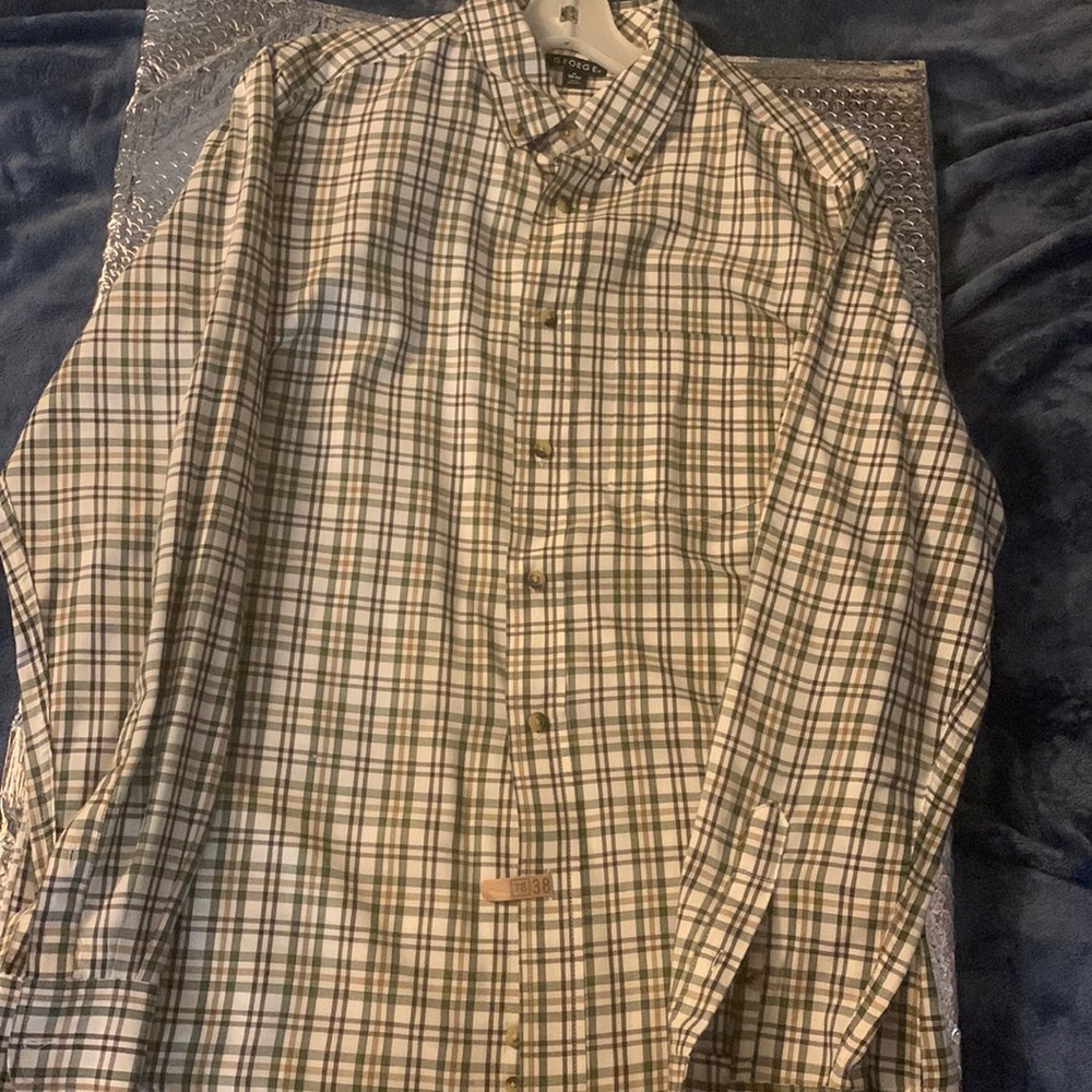 Green & brown button down